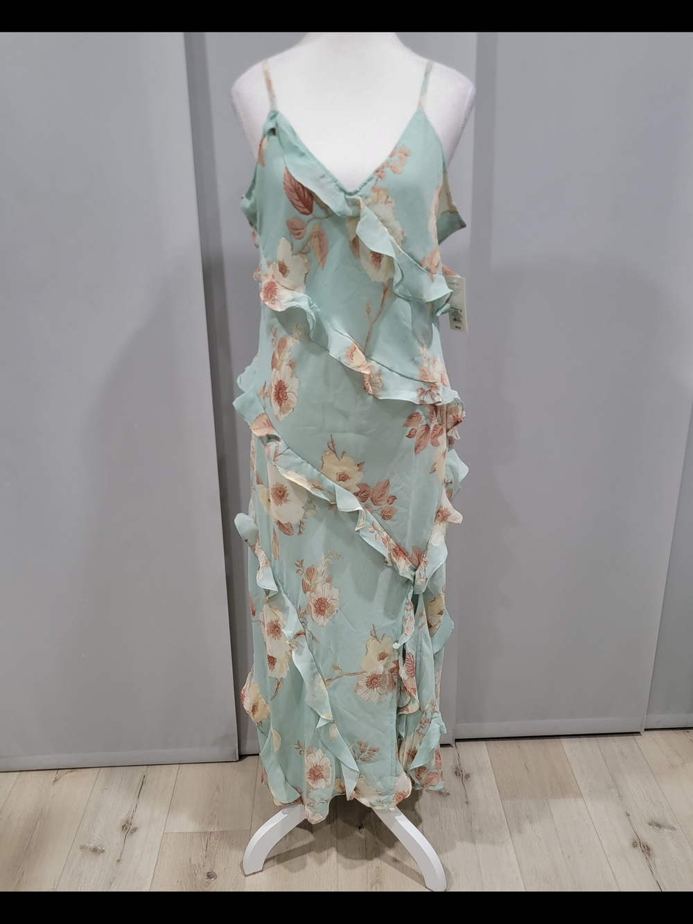 a new day Mint Floral Ruffle Maxi Dress